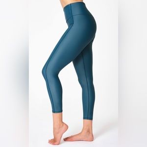 Sweaty Betty High Shine High Waisted 7/8 Leggings in Beetle Blue